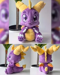 Size: 2400x3000 | Tagged: safe, artist:lushieart, derpibooru import, dragon, g4, baby, baby dragon, image, jpeg, looking at you, owo, paws, plushie, rear view, side view, sitting, solo, spyro the dragon, spyro the dragon (series)