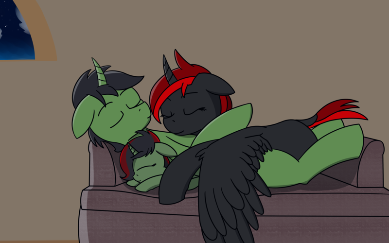 Size: 4800x3000 | Tagged: safe, ponerpics import, oc, oc:anon, oc:anon stallion, alicorn, pony, alicorn oc, couch, edgy, family, female, filly, horn, image, lying down, male, mare, night, night sky, offspring, parent:oc:anon, parent:oc:anon stallion, png, sky, sleeping, stallion, wholesome, wings