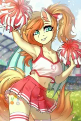 Size: 2500x3709 | Tagged: safe, artist:hakaina, ponerpics import, oc, unofficial characters only, anthro, breasts, cheerleader, cheerleader outfit, clothes, female, image, jpeg