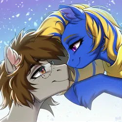 Size: 3000x3000 | Tagged: safe, artist:hakaina, ponerpics import, oc, unofficial characters only, pony, female, glasses, image, jpeg, looking at each other, male, mare, stallion