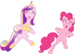 Size: 1024x732 | Tagged: safe, artist:popmannn, derpibooru import, pinkie pie, princess cadance, alicorn, earth pony, pony, a canterlot wedding, g4, bipedal, cute, cutedance, diapinkes, duo, female, hoof shoes, image, mare, png, simple background, transparent background, vector