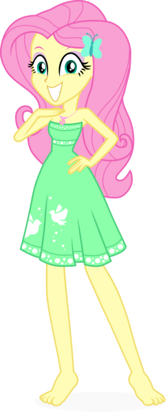 Size: 2609x6431 | Tagged: safe, artist:dustinwatsongkx, derpibooru import, edit, fluttershy, human, equestria girls, g4, street chic, spoiler:eqg series (season 2), bare shoulders, barefoot, clothes, dress, feet, female, geode of fauna, grin, image, looking at you, magical geodes, my little pony equestria girls: better together, png, simple background, sleeveless, smiling, solo, staring into your soul, strapless, transparent background