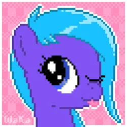 Size: 640x640 | Tagged: safe, artist:elwakaz, derpibooru import, oc, unofficial characters only, pony, :p, digital art, icon, image, one eye closed, pixel art, png, smiling, solo, tongue out, wink