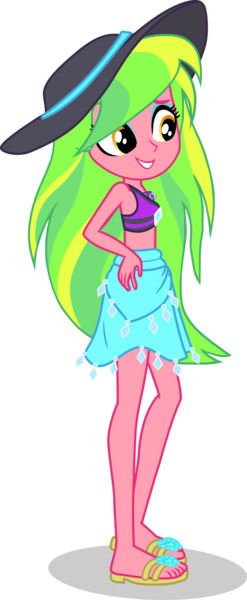 Size: 1280x3106 | Tagged: safe, artist:dustinwatsongkx, derpibooru import, lemon zest, human, equestria girls, g4, clothes, female, geode of shielding, hat, image, magical geodes, png, rarity's blue sarong, rarity's purple bikini, simple background, solo, sun hat, swimsuit, transparent background