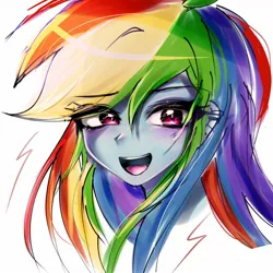 Size: 1280x1280 | Tagged: safe, artist:pulse, derpibooru import, rainbow dash, human, equestria girls, g4, bust, doodle, ear piercing, eye clipping through hair, eyebrows, eyebrows visible through hair, female, image, jpeg, looking at you, open mouth, piercing, simple background, smiling, solo, white background