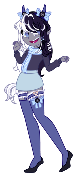 Size: 1792x4093 | Tagged: safe, artist:tsukikage-bloodrage, derpibooru import, oc, oc:oreo cream, equestria girls, g4, clothes, female, image, png, scarf, simple background, skirt, socks, solo, sweater, transparent background