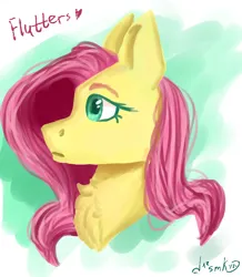 Size: 2700x3090 | Tagged: safe, artist:deadsmoke, derpibooru import, fluttershy, pegasus, pony, bust, chest fluff, colored eyebrows, colored eyelashes, female, image, looking sideways, mare, png, portrait, simple background