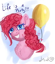 Size: 2700x3090 | Tagged: safe, artist:deadsmoke, derpibooru import, pinkie pie, pony, balloon, colored eyebrows, colored eyelashes, curly hair, female, image, looking at you, mare, png, simple background, smiling