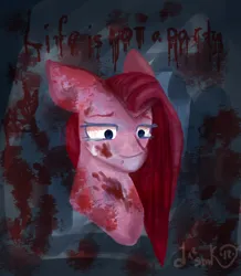 Size: 2700x3090 | Tagged: semi-grimdark, artist:deadsmoke, derpibooru import, pinkie pie, blood, bust, colored eyebrows, colored eyelashes, crying, depressed, image, life is a party, messy, pinkamena diane pie, png, portrait, sad, sadness