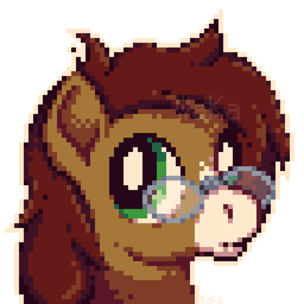 Size: 640x640 | Tagged: safe, artist:elwakaz, derpibooru import, oc, unofficial characters only, pony, brown coat, digital art, glasses, icon, image, pixel art, png, simple background, solo, transparent background