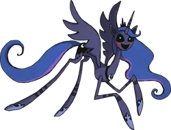 Size: 800x609 | Tagged: safe, artist:kaizerin, derpibooru import, princess luna, alicorn, pony, g4, black sclera, crossover, female, five nights at freddy's, floating, fusion, image, jewelry, looking at you, mare, marionette, png, puppet, regalia, simple background, smiling, solo, transparent background