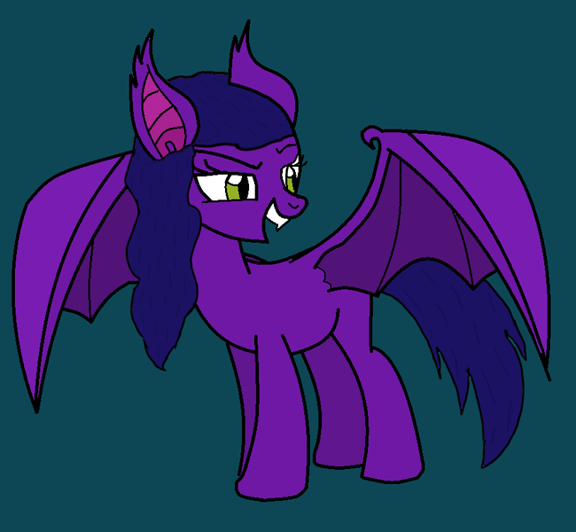 Size: 888x820 | Tagged: safe, artist:vanilla5751, ponerpics import, oc, oc:lilac zelena, bat pony, pony, g4, 2024 community collab, base used, bat pony oc, bat wings, blue mane, deep blue background, fangs, green eyes, image, png, purple coat, solo, wings