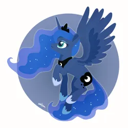 Size: 1400x1400 | Tagged: safe, artist:sion, derpibooru import, princess luna, alicorn, pony, g4, female, flying, image, looking up, mare, png, signature, simple background, smiling, solo, spread wings, white background, wings