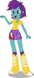 Size: 1024x2316 | Tagged: safe, artist:volodragon, derpibooru import, oc, oc:cheeky bolt, unofficial characters only, human, equestria girls, g4, boots, clothes, eyebrows, female, freckles, high heel boots, human oc, image, looking at you, open mouth, open smile, png, shadow, shirt, shoes, signature, simple background, skirt, smiling, smiling at you, socks, solo, transparent background, watermark