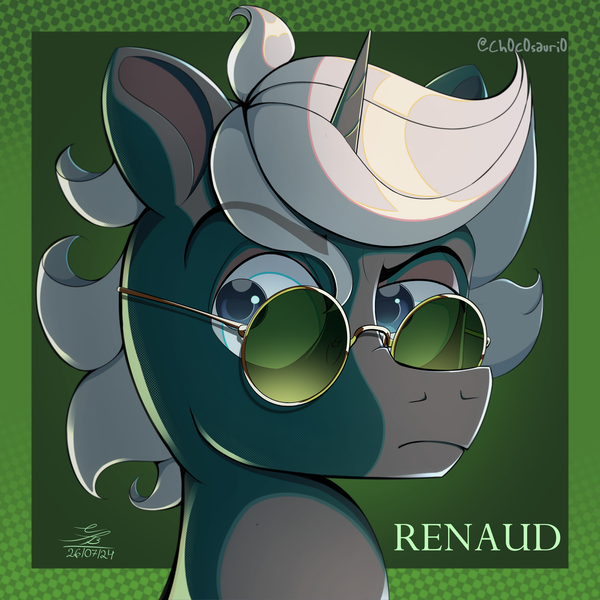 Size: 3805x3805 | Tagged: safe, artist:ch0c0sauri0, derpibooru import, oc, unofficial characters only, pony, unicorn, abstract background, angry, big eyes, bow, bust, colored, colored pinnae, colored pupils, dark skin, detailed, ears up, eyebrows, eyebrows visible through hair, eyelashes, eyeshadow, fanart, female, glasses, gold, grayscale, hair bow, highlights, horn, image, lineart, long hair, long mane, looking at someone, looking back, looking left, makeup, male, mare, mole, monochrome, original art, png, portrait, raised eyebrow, shading, signature, solo