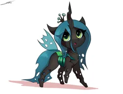 Size: 3000x2300 | Tagged: safe, artist:skitsniga, derpibooru import, queen chrysalis, changeling, changeling queen, g4, chibi, cute, cutealis, female, image, open mouth, png, simple background, solo, white background