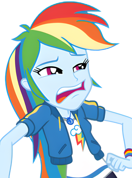 Size: 4160x5584 | Tagged: safe, derpibooru import, edit, edited screencap, screencap, rainbow dash, human, equestria girls, equestria girls series, g4, overpowered (equestria girls), background removed, clothes, disgusted, do not want, funny face, geode of super speed, grossed out, image, jacket, magical geodes, my little pony equestria girls: better together, not a vector, png, rainbow dash is best facemaker, shirt, simple background, teeth, transparent background, wristband