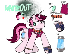 Size: 2160x1620 | Tagged: safe, artist:felixmcfurry, derpibooru import, oc, oc:whiteout, oc:whiteout (felixmcfurry), unofficial characters only, pony, unicorn, :|, </3, charm, cheek fluff, clothes, collar, cutie mark, digital art, ear fluff, flank fluff, gloves, horn, image, inflatable collar, one glove, png, simple background, singlet, solo, text, texture, transparent background, unicorn oc, wristband