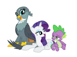 Size: 2597x1929 | Tagged: safe, derpibooru import, edit, editor:proto29, gabby, rarity, spike, dragon, gryphon, pony, unicorn, g4, female, horn, image, male, png, ship:spabby, shipping, simple background, sparity, spike gets all the mares, straight, white background