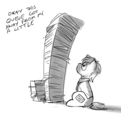 Size: 2800x2800 | Tagged: safe, artist:captainhoers, derpibooru import, oc, oc:tim, unofficial characters only, earth pony, pony, black and white, grayscale, image, jpeg, looking up, male, monochrome, paper, simple background, sitting, solo, stack of papers, stallion, text, white background