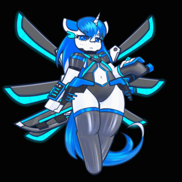 Size: 1024x1024 | Tagged: safe, artist:ninebuttom, derpibooru import, oc, oc:chess, unofficial characters only, anthro, pony, unicorn, animated, armor, broadsword, gif, horn, image, mecha musume, weapon