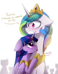 Size: 2486x3145 | Tagged: dead source, suggestive, artist:magnaluna, derpibooru import, princess celestia, twilight sparkle, twilight sparkle (alicorn), alicorn, pony, g4, blushing, crown, cute, cutelestia, dialogue, duo, duo female, embarrassed, eye clipping through hair, eyebrows, eyebrows visible through hair, female, floppy ears, folded wings, high res, hoof shoes, horn, horn jewelry, horn ring, image, jewelry, jpeg, lesbian, licking, mare, neck licking, peytral, princess shoes, public, regalia, ring, ship:twilestia, shipping, teeth, tongue out, twiabetes, twilestia, wide eyes, wings