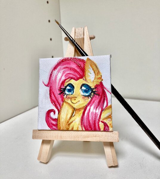 Size: 1828x2048 | Tagged: safe, artist:puffyrin, derpibooru import, fluttershy, pegasus, pony, blushing, bust, canvas, female, frown, image, jpeg, mare, solo, traditional art