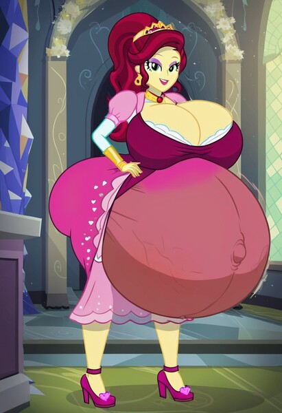 Size: 832x1216 | Tagged: questionable, ai content, machine learning generated, prompter:tiamatnightmare, cherry jubilee, human, equestria girls, breasts, busty cherry jubilee, green eyes, humanized, hyper, hyper belly, hyper pregnancy, image, impossibly large belly, jpeg, ponytail, pregnant, red hair