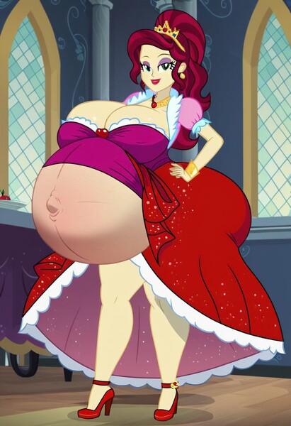 Size: 832x1216 | Tagged: questionable, ai content, machine learning generated, prompter:tiamatnightmare, cherry jubilee, human, equestria girls, breasts, busty cherry jubilee, green eyes, humanized, hyper, hyper belly, hyper pregnancy, image, impossibly large belly, jpeg, ponytail, pregnant, red hair