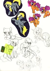 Size: 2048x2903 | Tagged: safe, artist:heartlurch, derpibooru import, derpy hooves, fleur-de-lis, maud pie, pinkie pie, scootaloo, earth pony, pegasus, pony, unicorn, g4, horn, image, jpeg, simple background, traditional art, white background