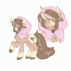 Size: 3000x3000 | Tagged: safe, artist:bonnybel_, derpibooru import, oc, unofficial characters only, pony, unicorn, hooded cape, horn, image, jpeg, multicolored hair, solo, spots