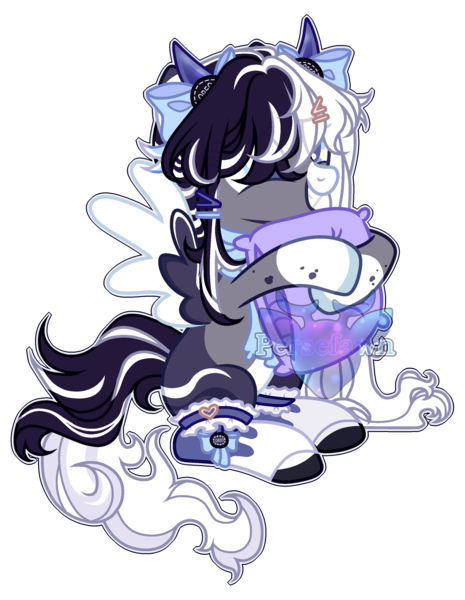 Size: 2400x3100 | Tagged: safe, artist:persefawn, derpibooru import, oc, oc:oreo cream, pegasus, pony, clothes, female, horns, image, mare, pillow, png, simple background, socks, solo, transparent background