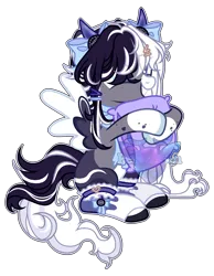 Size: 2400x3100 | Tagged: safe, artist:persefawn, derpibooru import, oc, oc:oreo cream, pegasus, pony, clothes, female, horns, image, mare, pillow, png, simple background, socks, solo, transparent background