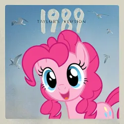 Size: 1080x1080 | Tagged: safe, derpibooru import, pinkie pie, bird, earth pony, pony, seagull, 1989, 1989 (pinkie's version), album, album cover, female, happy, image, looking at you, mare, open mouth, png, taylor swift