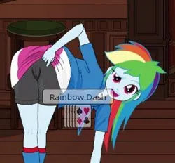 Size: 312x290 | Tagged: suggestive, derpibooru import, rainbow dash, human, equestria girls, g4, game screencap, humanized, image, inviting, jpeg, kisekae, multicolored hair, poker, rainbow hair, spnati, stool, teasing