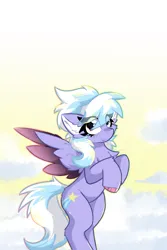 Size: 2000x3000 | Tagged: safe, artist:jubyskylines, derpibooru import, cloudchaser, pegasus, pony, g5, cloud, colored wings, cute, cutechaser, female, image, looking at you, mare, multicolored wings, png, sky, smiling, smiling at you, solo, wings