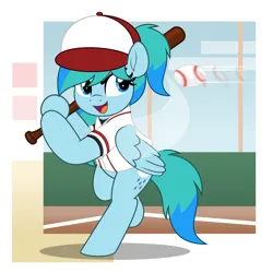 Size: 5000x5000 | Tagged: safe, artist:jhayarr23, derpibooru import, oc, oc:stormy waters, unofficial characters only, pegasus, pony, semi-anthro, baseball, baseball bat, baseball cap, cap, commission, hat, image, pegasus oc, png, solo, sports, wings, ych result