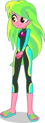 Size: 1280x3490 | Tagged: safe, artist:dustinwatsongkx, derpibooru import, lemon zest, human, equestria girls, g4, clothes, female, fluttershy's wetsuit, geode of fauna, image, magical geodes, png, sandals, simple background, solo, swimsuit, transparent background, vector