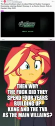 Size: 500x1140 | Tagged: safe, derpibooru import, edit, edited screencap, screencap, sunset shimmer, equestria girls, g4, avengers, comic, doctor doom, image, kang the conqueror, marvel, marvel cinematic universe, png, robert downey jr, screencap comic