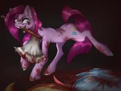 Size: 4000x3001 | Tagged: grimdark, artist:toxikil, derpibooru import, pinkie pie, rainbow dash, earth pony, pegasus, pony, fanfic:cupcakes, g4, axe, blood, bloodshot eyes, creepypasta, death, female, image, lying down, mare, murder, pinkamena diane pie, png, shiny mane, side, straight mane, weapon