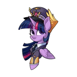 Size: 1600x1600 | Tagged: safe, artist:chiling-cui, derpibooru import, twilight sparkle, twilight sparkle (alicorn), alicorn, pony, bust, clothes, hat, image, outline, png, portrait, simple background, smiling, solo, transparent background, uniform, white outline