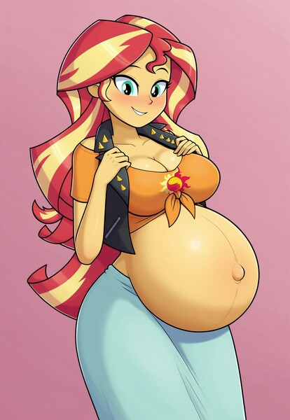 Size: 1280x1856 | Tagged: suggestive, ai content, derpibooru import, machine learning generated, stable diffusion, sunset shimmer, human, equestria girls, g4, ai pregnant, belly, belly button, big belly, blushing, breasts, busty sunset shimmer, cleavage, clothes, front knot midriff, generator:ponydiffusion, grin, image, jacket, jpeg, long skirt, midriff, my little pony equestria girls: better together, outie belly button, pregnant, pregnant equestria girls, skirt, smiling, sunset preggers