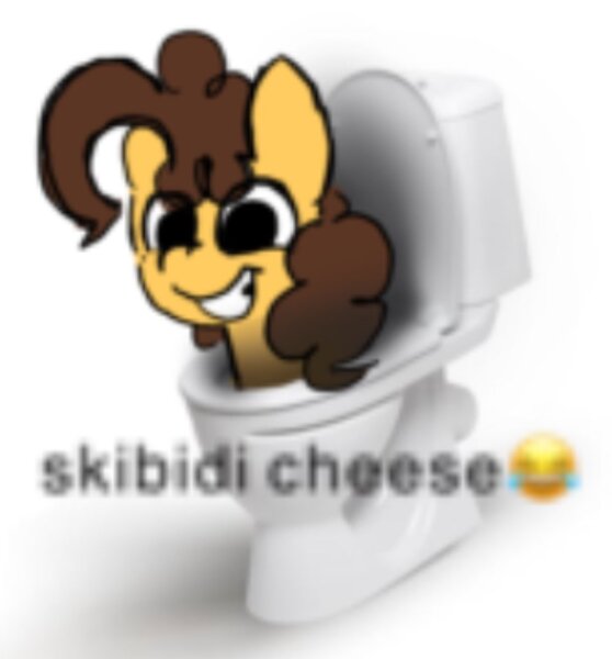 Size: 998x1074 | Tagged: safe, artist:appledash3r_, derpibooru import, cheese sandwich, earth pony, pony, g4, blurry, but why, emoji, gen alpha, image, jpeg, low quality, male, requested art, simple background, skibidi toilet, smiling, solo, text, toilet, wat, white background