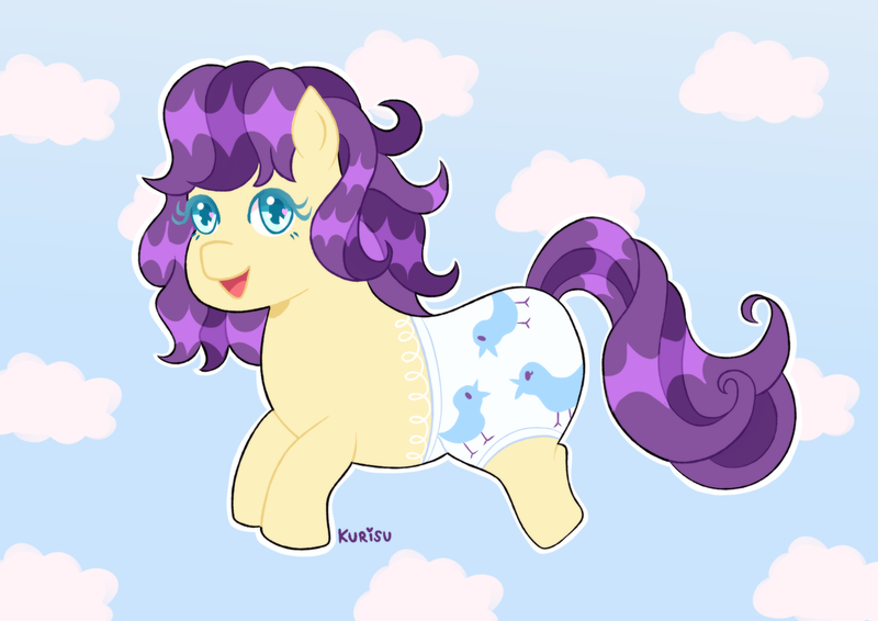 Size: 4093x2894 | Tagged: safe, artist:kurisumuffins, derpibooru import, pony, g1, alternate design, alternate universe, baby splashes, cloud, cute, image, png, smiling