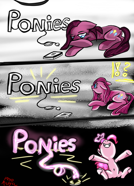 Size: 1800x2500 | Tagged: safe, artist:gabbygums21, derpibooru import, pinkie pie, earth pony, pony, g4, 3 panel comic, arms wide open, belly, belly button, brooding, cheerful, comic, crown, depressed, emanata, exclamation point, female, floppy ears, grin, happy, high res, image, interrobang, jewelry, looking at something, looking down, lying down, mare, neon, neon sign, nose in the air, pinkamena diane pie, plug, plugged, png, power cord, prone, question mark, regalia, sad, smiling, socket, solo, underhoof