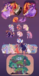 Size: 3344x6500 | Tagged: safe, artist:bunnari, derpibooru import, big macintosh, twilight sparkle, twilight sparkle (alicorn), oc, oc:apollo apple, oc:barn owl, oc:cornucopia, oc:rise n' shine, oc:wish-i-may, unnamed oc, alicorn, earth pony, pegasus, pony, unicorn, absurd resolution, alicorn oc, alternate hairstyle, apple, apple tree, blaze (coat marking), blush lines, blushing, bow, braid, braiding, chest fluff, clothes, coat markings, colored hooves, colored wings, cowboy hat, curved horn, dexterous hooves, earth pony oc, facial markings, family, family tree, female, filly, flower, flower in hair, foal, food, glasses, grin, hair bow, hair bun, hat, hooves, horn, horn ring, image, jewelry, magic, male, mare, marriage, multicolored wings, not golden oaks library, nuzzling, oak tree, offspring, open mouth, open smile, pale belly, parent:big macintosh, parent:twilight sparkle, parents:twimac, pegasus oc, png, rainbow wings, ribbon, ring, round glasses, ship:twimac, shipping, siblings, smiling, socks (coat marking), stallion, straight, suit, telekinesis, tongue out, tree, treehouse, unicorn oc, unshorn fetlocks, veil, wedding, wedding ring, wedding veil, wings