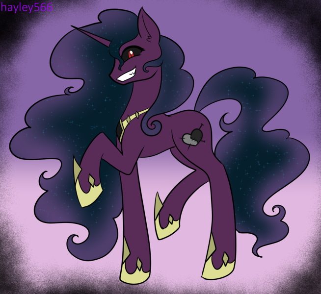 Size: 2771x2544 | Tagged: safe, artist:hayley566, derpibooru import, izzy moonbow, pony, unicorn, g5, alternate hairstyle, black sclera, evil grin, female, grin, hoof shoes, horn, image, jewelry, mare, nightmare moonbow, nightmarified, png, raised hoof, raised leg, red eyes, regalia, smiling, solo, xk-class end-of-the-world scenario