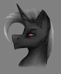 Size: 2268x2773 | Tagged: safe, artist:darklight1315, derpibooru import, oc, oc:decline, oc:reaper, unofficial characters only, pony, unicorn, fallout equestria, fallout equestria: mayday, gray background, horn, image, png, red eyes, simple background, solo