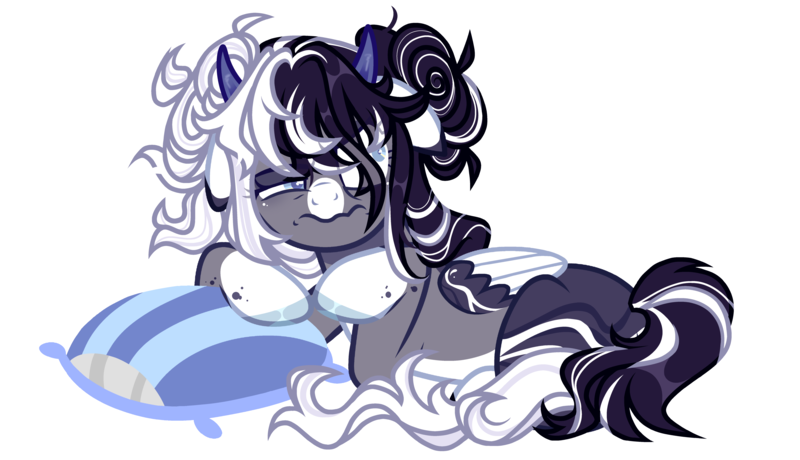 Size: 6960x4000 | Tagged: safe, artist:michiharas, derpibooru import, oc, oc:oreo cream, pegasus, pony, absurd resolution, colored wings, female, image, lying down, mare, pillow, png, prone, simple background, solo, transparent background, two toned wings, wings