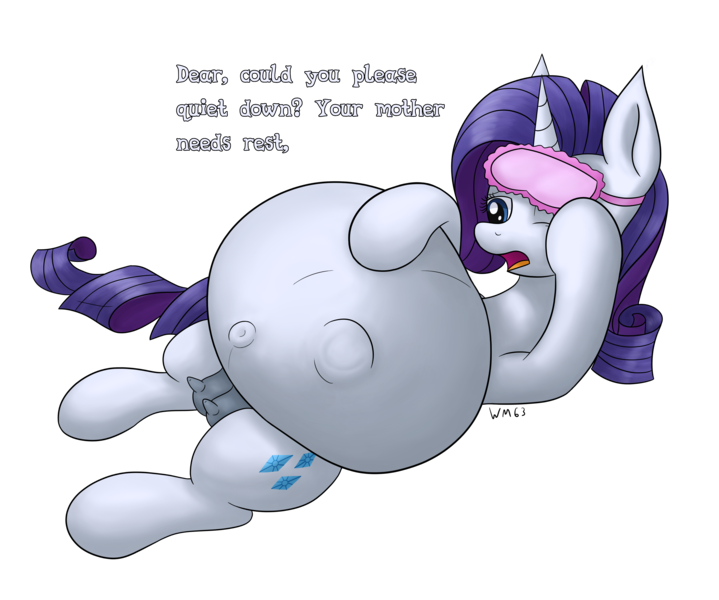 Size: 4350x3629 | Tagged: questionable, artist:wapamario63, ponybooru import, rarity, pony, unicorn, belly, belly button, big belly, commission, crotchboobs, dialogue, female, hoof imprints, huge belly, hyper, hyper belly, hyper pregnancy, image, impossibly large belly, kicking, mare, nipples, nudity, open mouth, outie belly button, png, preggity, pregnant, simple background, sleep mask, solo, teats, transparent background